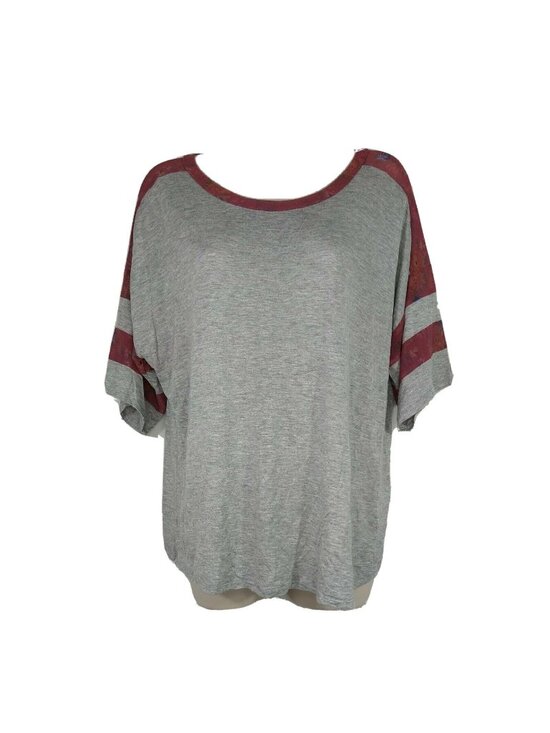 Eyeshadow Tops - Eyeshadow Top T-shirt Size L Gray Red Floral Sheer Mesh Trim Festival Summer